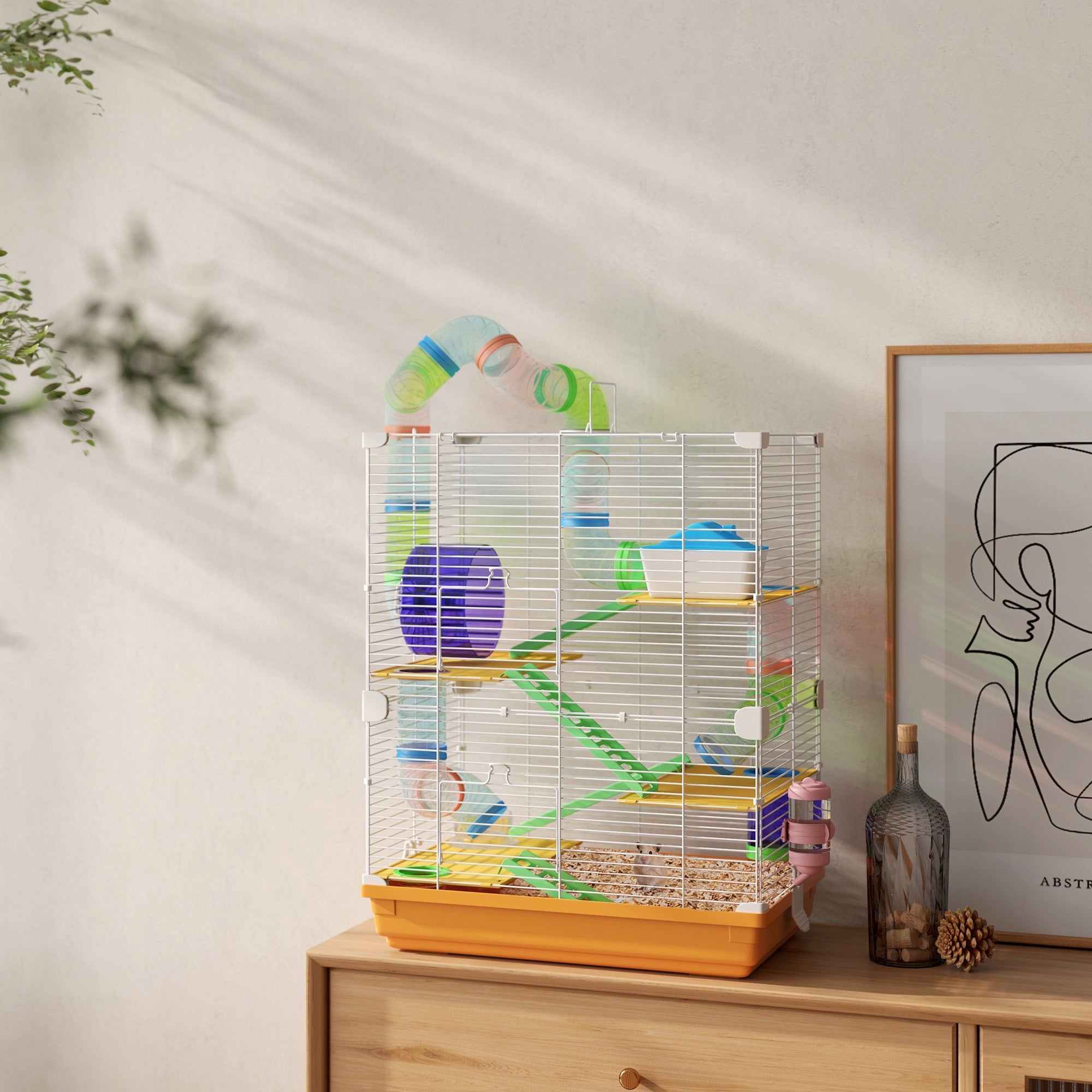 5-Tier Portable Hamster Cage with Exercise Wheels - Orange-Small Animals-DECOROLALA