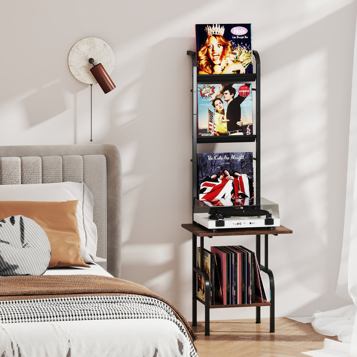 5-Tier Record Player Stand with Vinyl Display Shelf and Record Holder-Rustic Brown-End & Side Tables-DECOROLALA