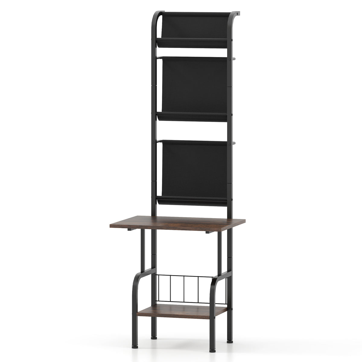 5-Tier Record Player Stand with Vinyl Display Shelf and Record Holder-Rustic Brown-End & Side Tables-DECOROLALA