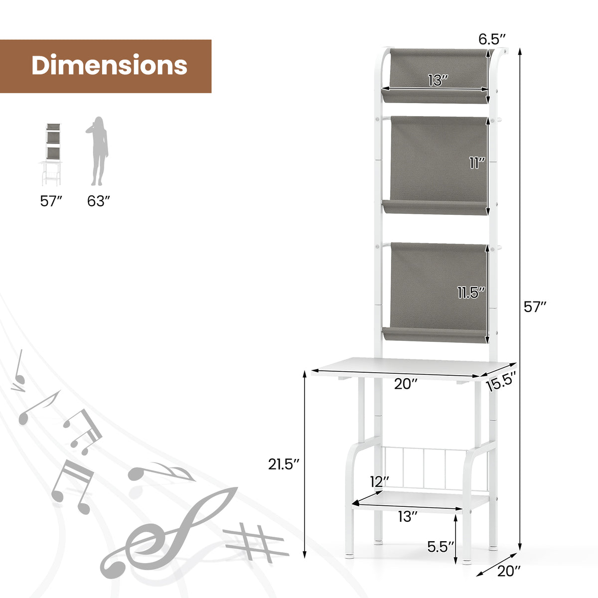 5-Tier Record Player Stand with Vinyl Display Shelf and Record Holder-White-End & Side Tables-DECOROLALA