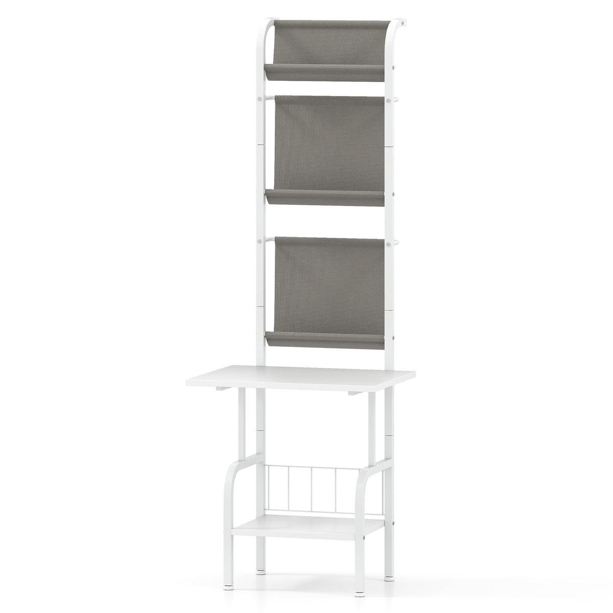 5-Tier Record Player Stand with Vinyl Display Shelf and Record Holder-White-End & Side Tables-DECOROLALA