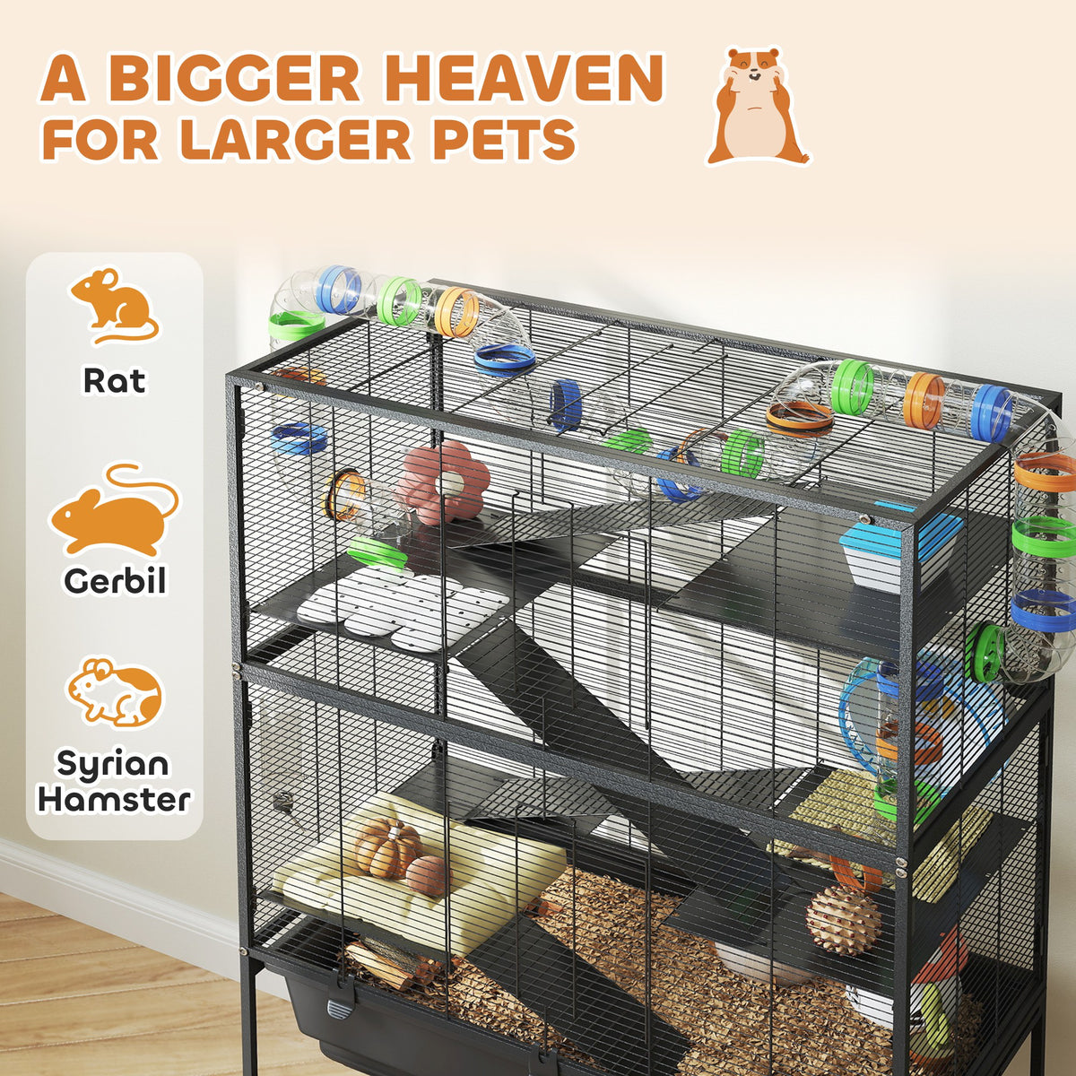 5-Tier Rolling Hamster Cage - Black 59" Large Small Animal Habitat-Small Animals-DECOROLALA