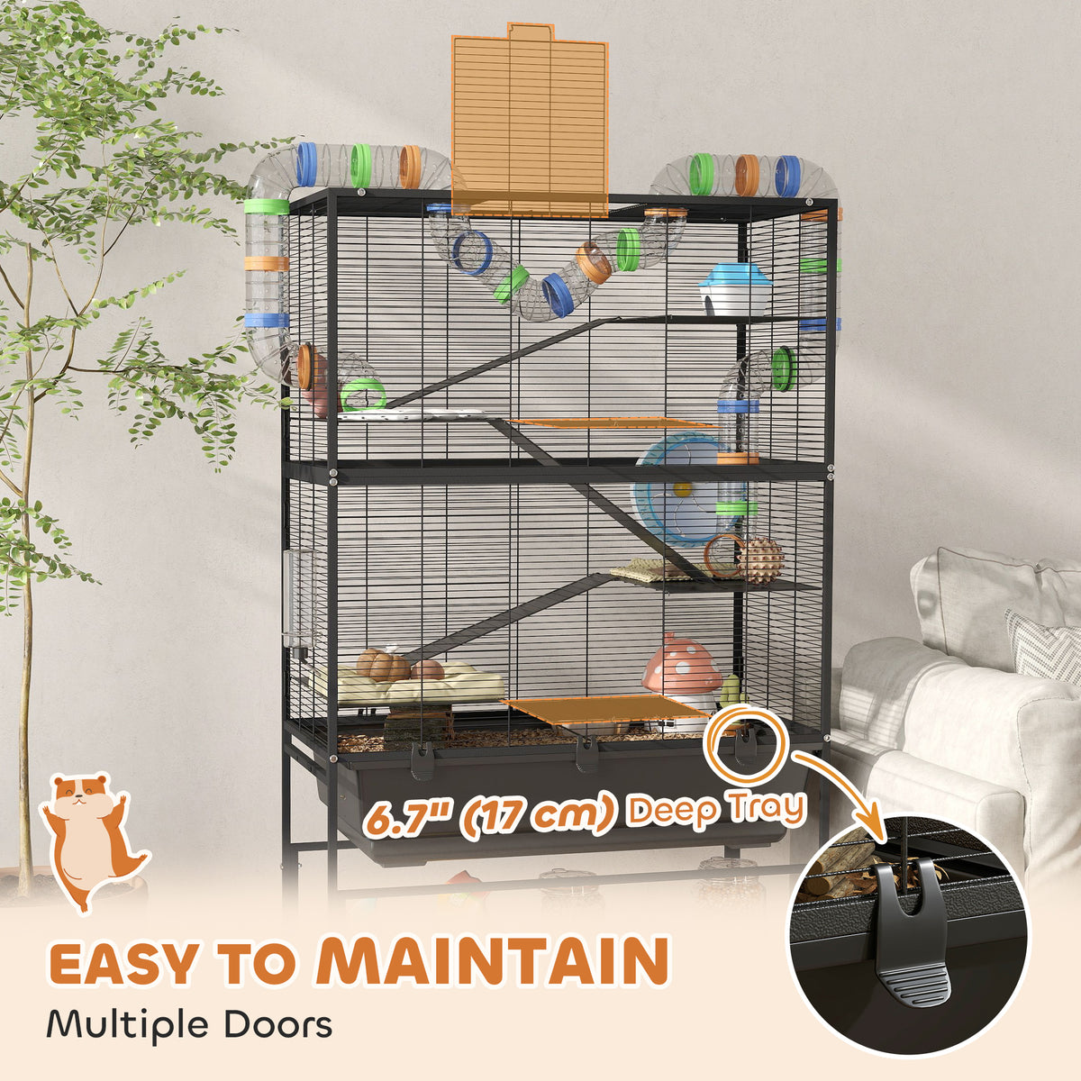 5-Tier Rolling Hamster Cage - Black 59" Large Small Animal Habitat-Small Animals-DECOROLALA