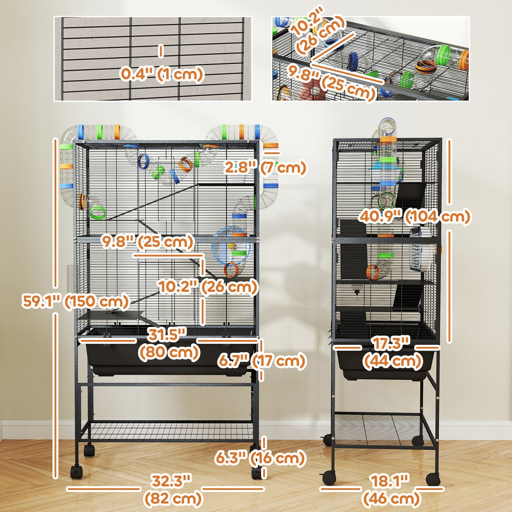 5 Tier Rolling Hamster Cage with 7" Deep Tray, Storage Shelf, Big Exercise Wheel, Tube System, for Syrian, Gerbil, Rat-Small Animals-DECOROLALA