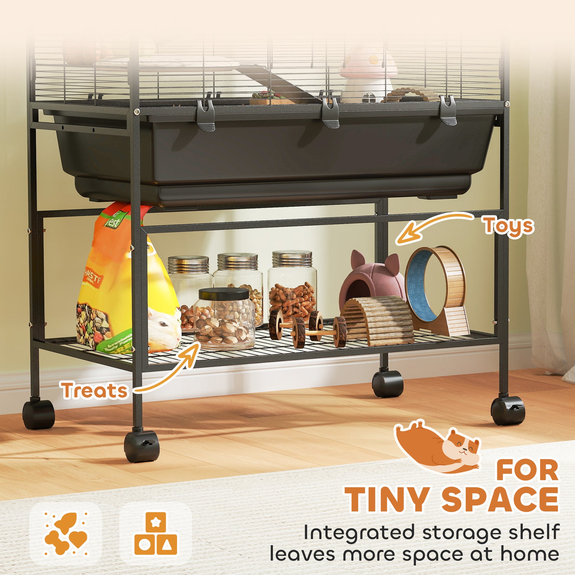 5-Tier Rolling Hamster Cage with Storage Shelf - Black-DECOROLALA