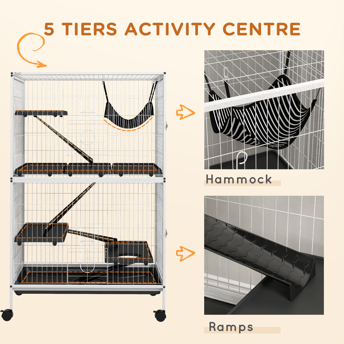 5-Tier Rolling Small Animal Cage - 50" Light Grey Steel-Small Animals-DECOROLALA