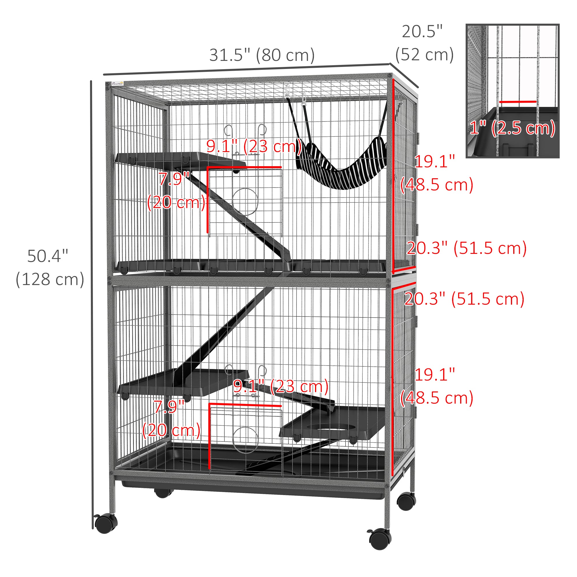5-Tier Rolling Small Animal Cage, Deluxe Guinea Pig Cage, Ferret Cage for Mink Chinchilla Kitten Rabbit Grey-Small Animals-DECOROLALA