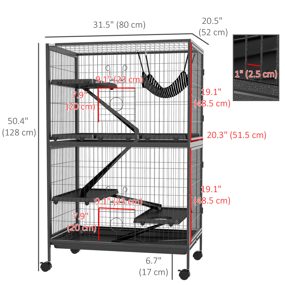 5-Tier Rolling Small Animal Cage - Grey 50" Deluxe Pet Crate-Small Animals-DECOROLALA