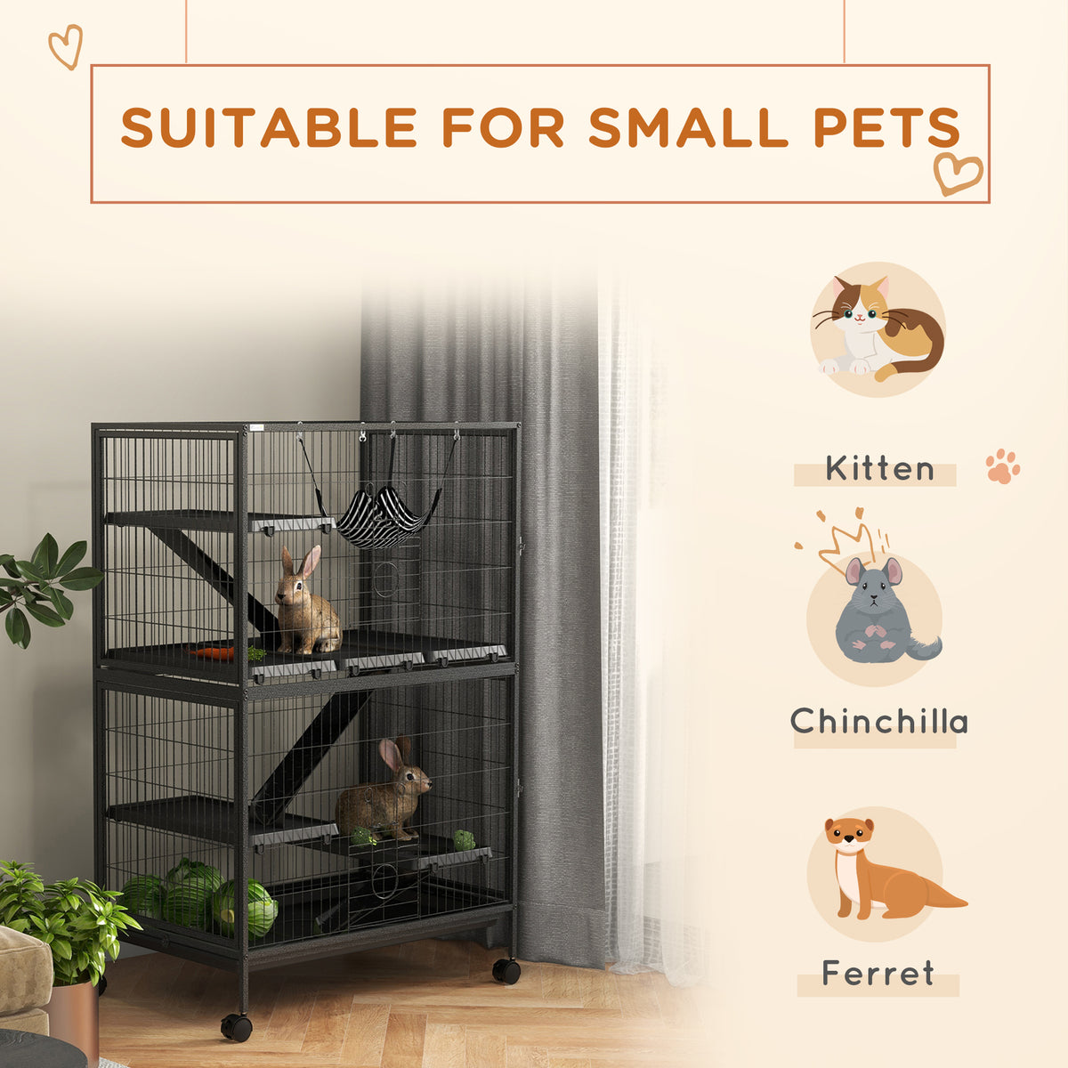 5-Tier Rolling Small Animal Cage - Grey 50" Deluxe Pet Crate-Small Animals-DECOROLALA