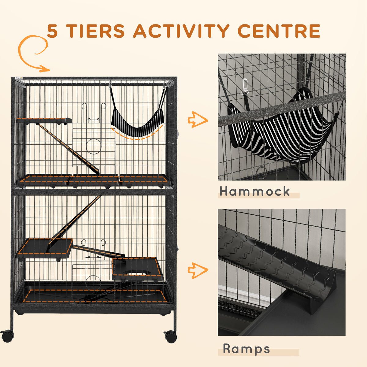 5-Tier Rolling Small Animal Cage - Grey 50" Deluxe Pet Crate-Small Animals-DECOROLALA