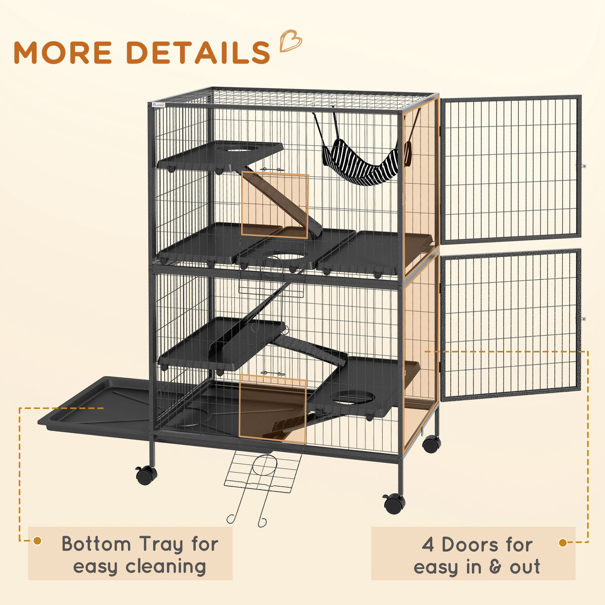 5-Tier Rolling Small Animal Cage - Grey 50" Deluxe Pet Crate-Small Animals-DECOROLALA