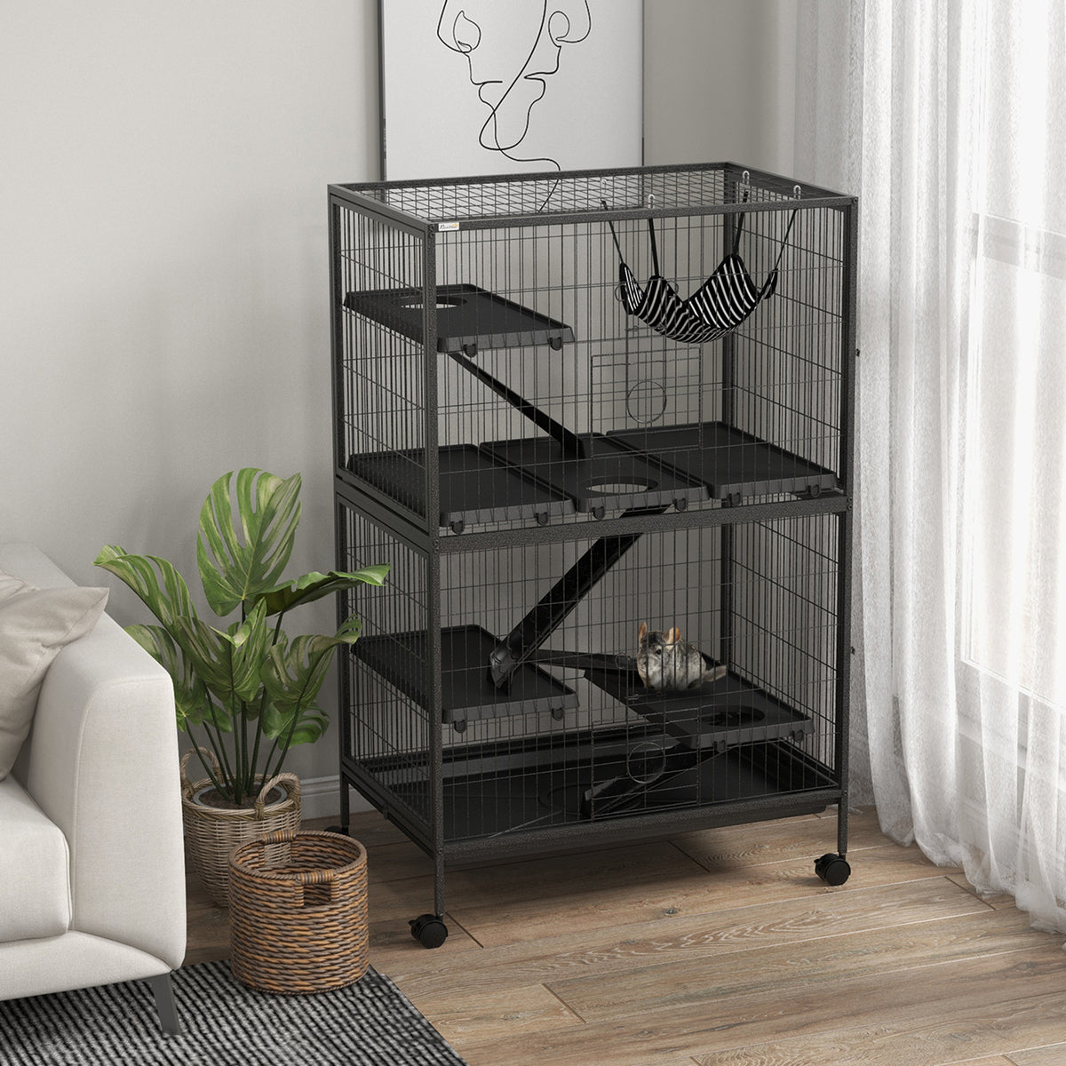 5-Tier Rolling Small Animal Cage - Grey 50" Deluxe Pet Crate-Small Animals-DECOROLALA