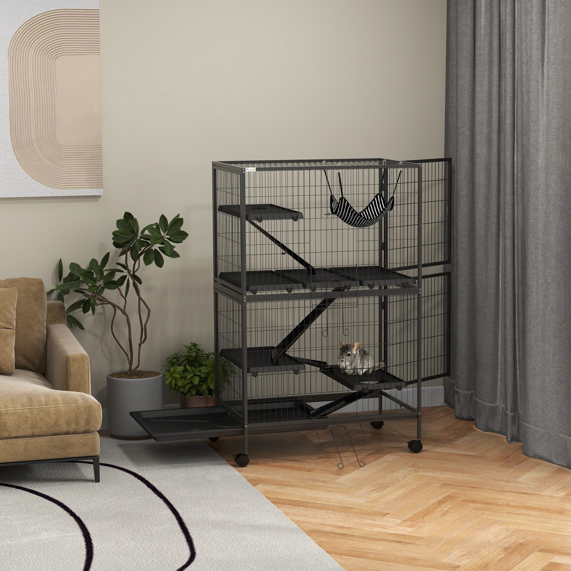 5-Tier Rolling Small Animal Cage - Grey 50" Steel with Hammock-Small Animals-DECOROLALA
