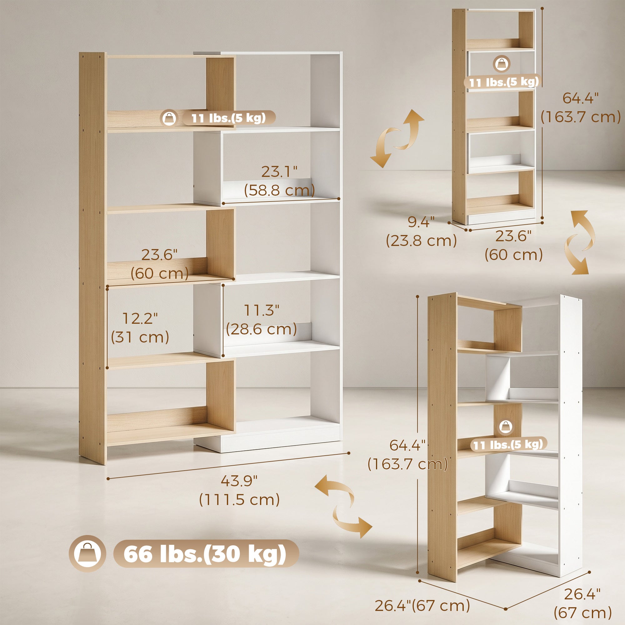 5-Tier Rotating Corner Bookshelf - Fruitwood/White-Home Furnishings > Storage & Organization > Bookshelves & Bookcases > Display Bookshelves-DECOROLALA
