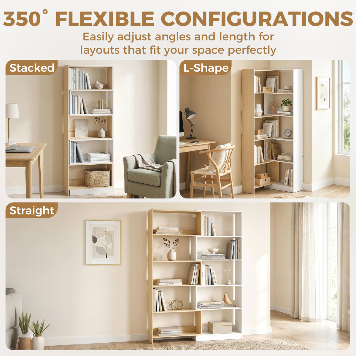 5-Tier Rotating Corner Bookshelf - Fruitwood/White-Home Furnishings > Storage & Organization > Bookshelves & Bookcases > Display Bookshelves-DECOROLALA