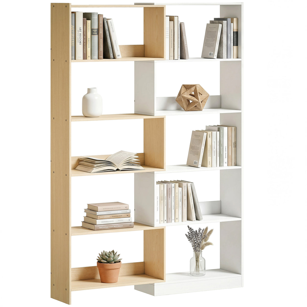 5-Tier Rotating Corner Bookshelf - Fruitwood/White-Home Furnishings > Storage & Organization > Bookshelves & Bookcases > Display Bookshelves-DECOROLALA