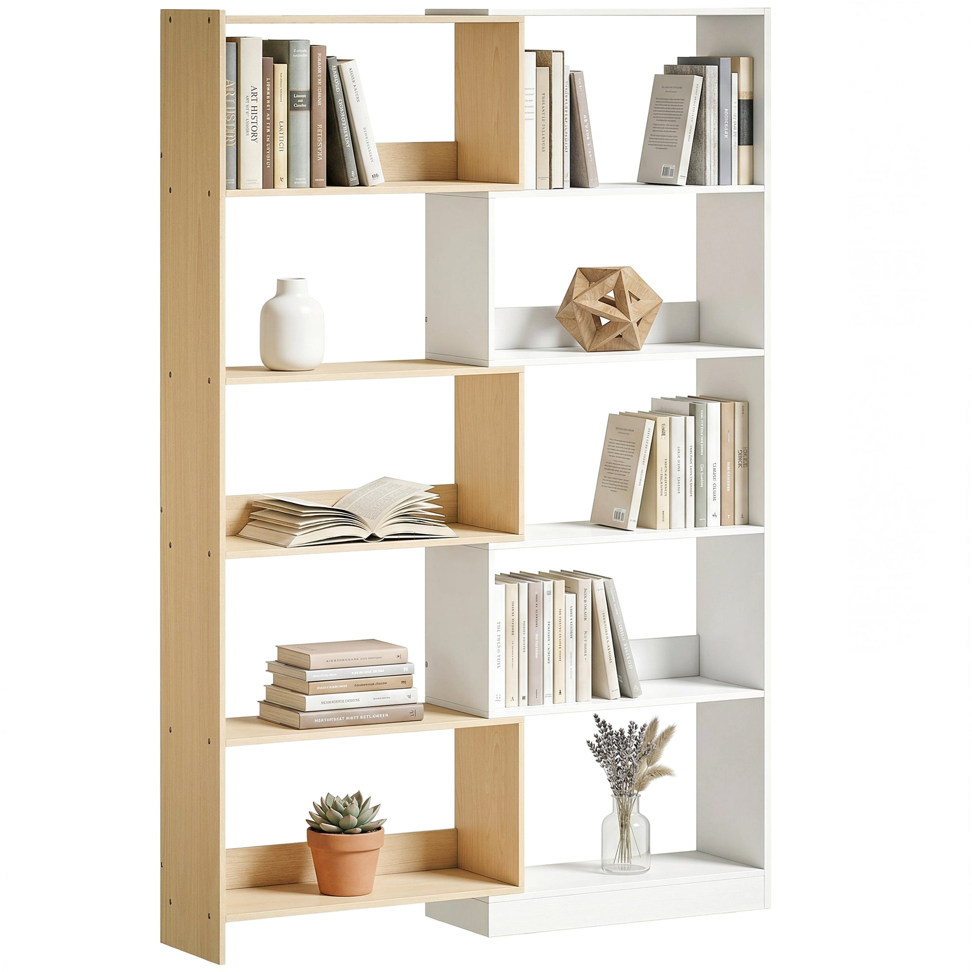 5-Tier Rotating Corner Bookshelf - Fruitwood/White-Home Furnishings > Storage & Organization > Bookshelves & Bookcases > Display Bookshelves-DECOROLALA