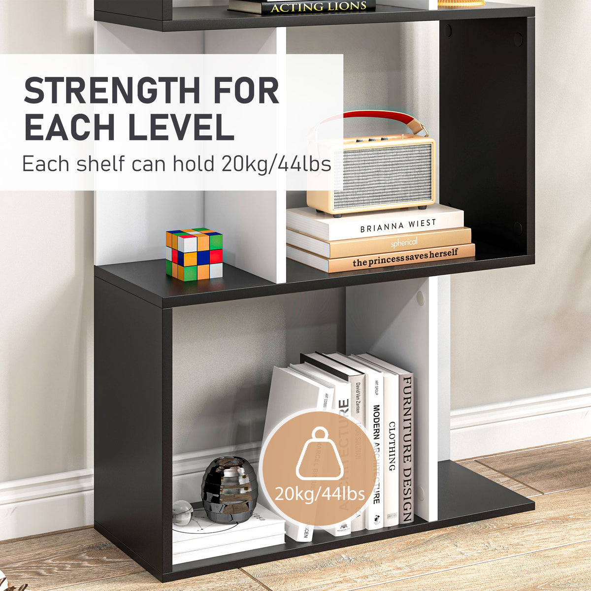 5-Tier S-Shape Bookcase Room Divider - Black 72.6" H-Home Furnishings > Storage & Organization > Bookshelves & Bookcases > Display Bookshelves-DECOROLALA