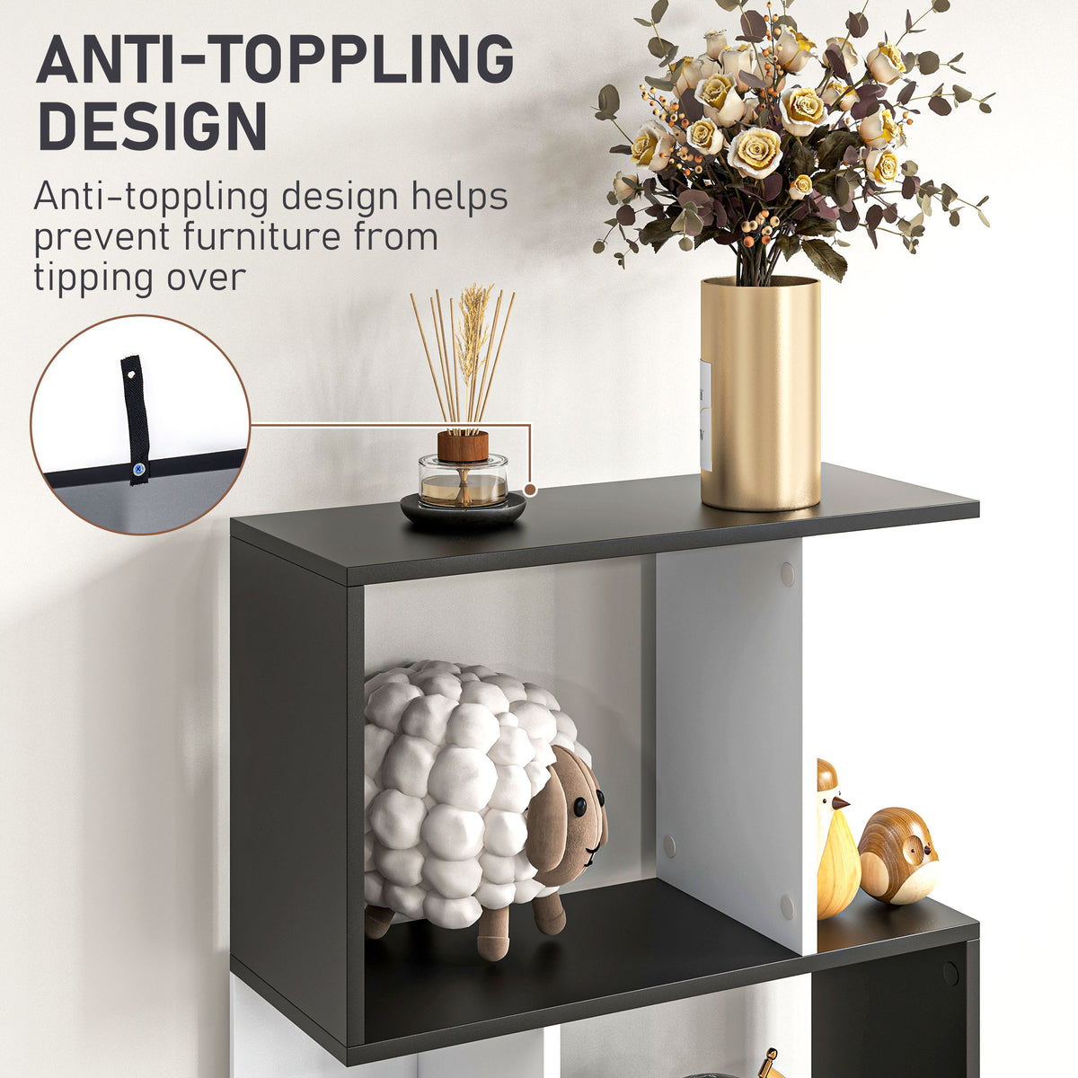 5-Tier S-Shape Bookcase Room Divider - Black 72.6" H-Home Furnishings > Storage & Organization > Bookshelves & Bookcases > Display Bookshelves-DECOROLALA
