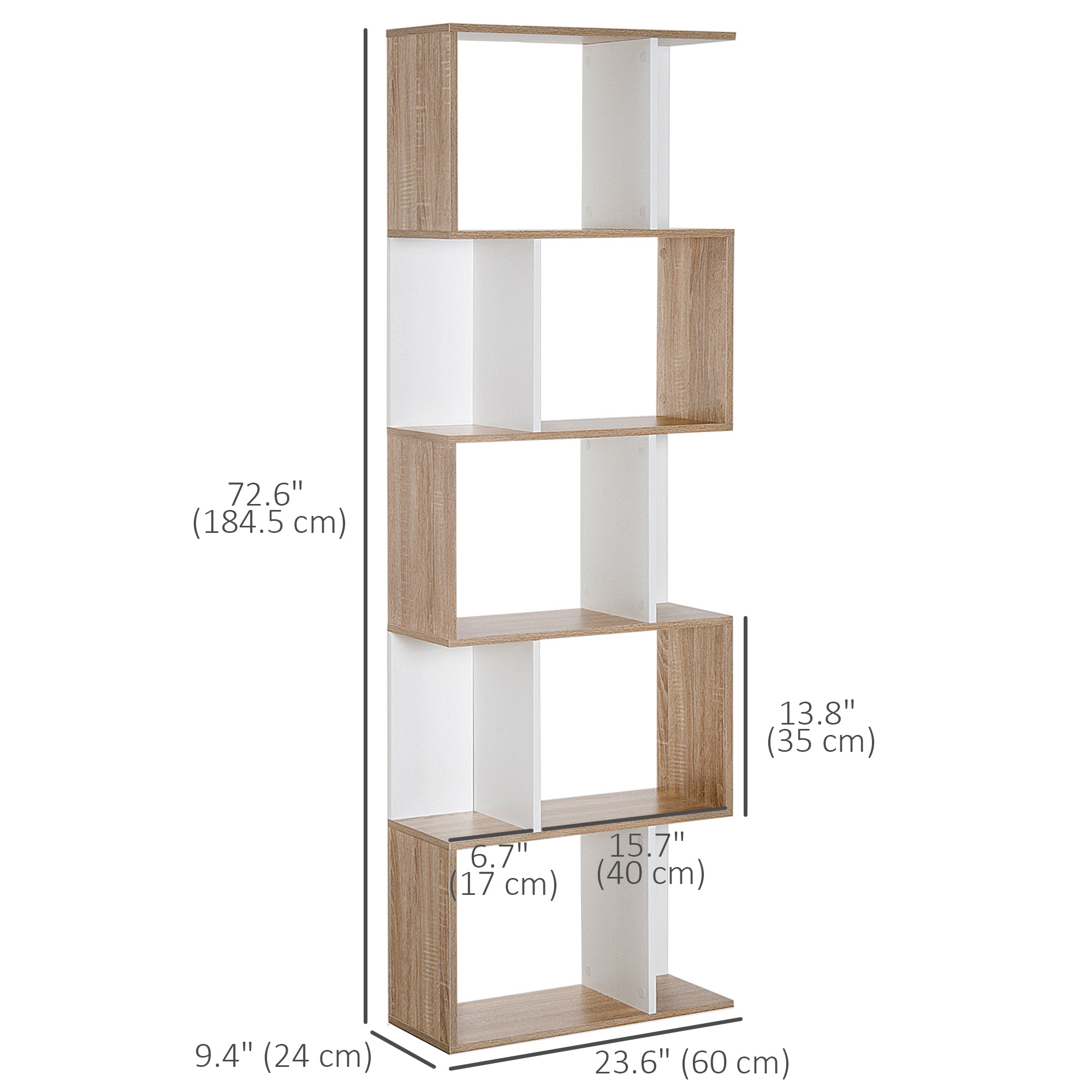 5-Tier S-Shape Geometric Bookcase Room Divider - White-Home Furnishings > Storage & Organization > Bookshelves & Bookcases > Display Bookshelves-DECOROLALA