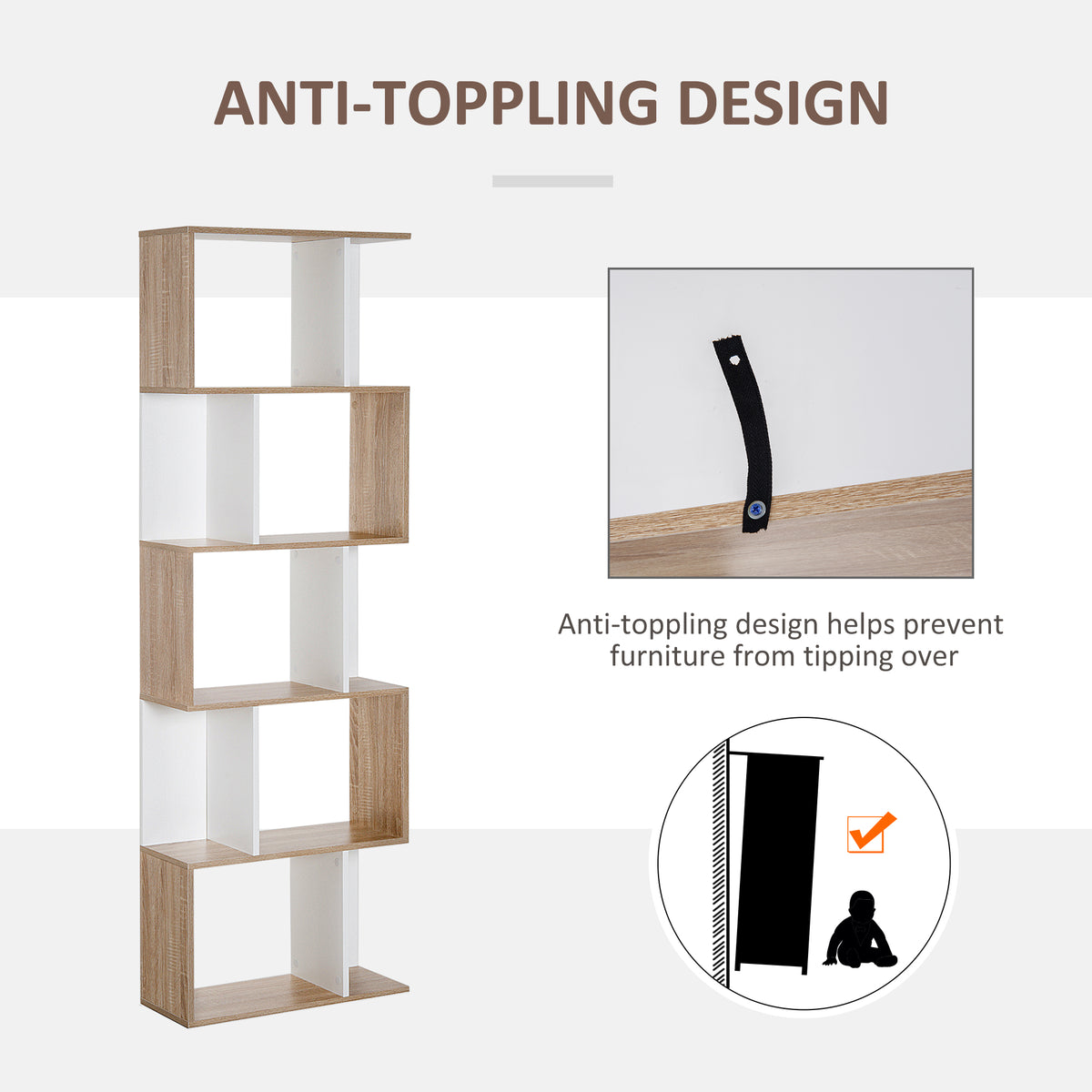 5-Tier S-Shape Geometric Bookcase Room Divider - White-Home Furnishings > Storage & Organization > Bookshelves & Bookcases > Display Bookshelves-DECOROLALA
