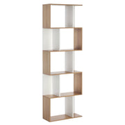 5-Tier S-Shape Geometric Bookcase Room Divider - White-Home Furnishings > Storage & Organization > Bookshelves & Bookcases > Display Bookshelves-DECOROLALA