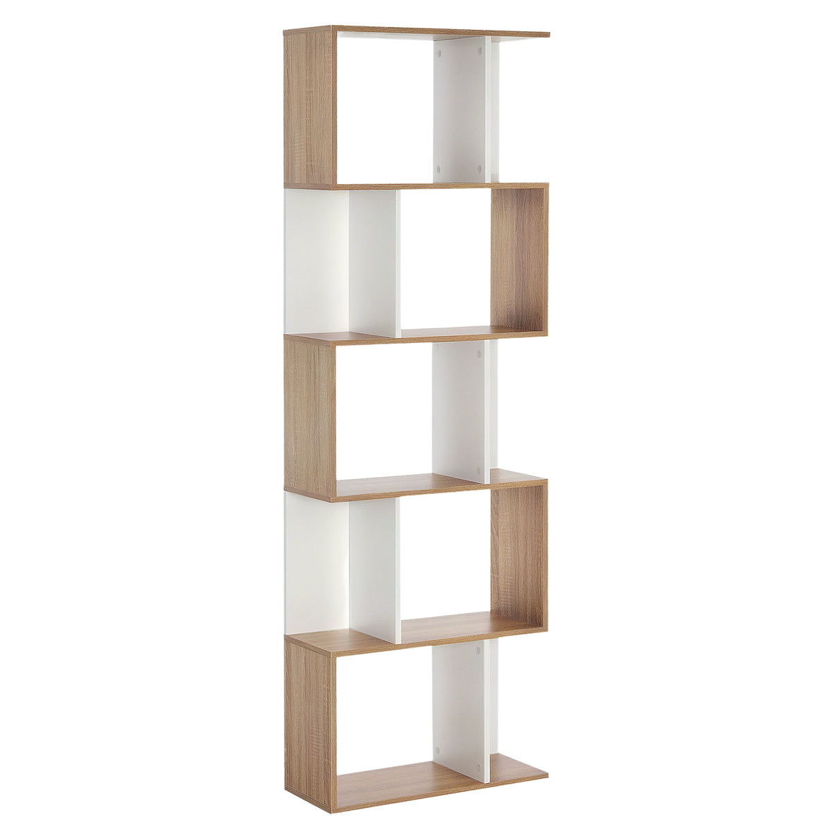 5-Tier S-Shape Geometric Bookcase Room Divider - White-Home Furnishings > Storage & Organization > Bookshelves & Bookcases > Display Bookshelves-DECOROLALA