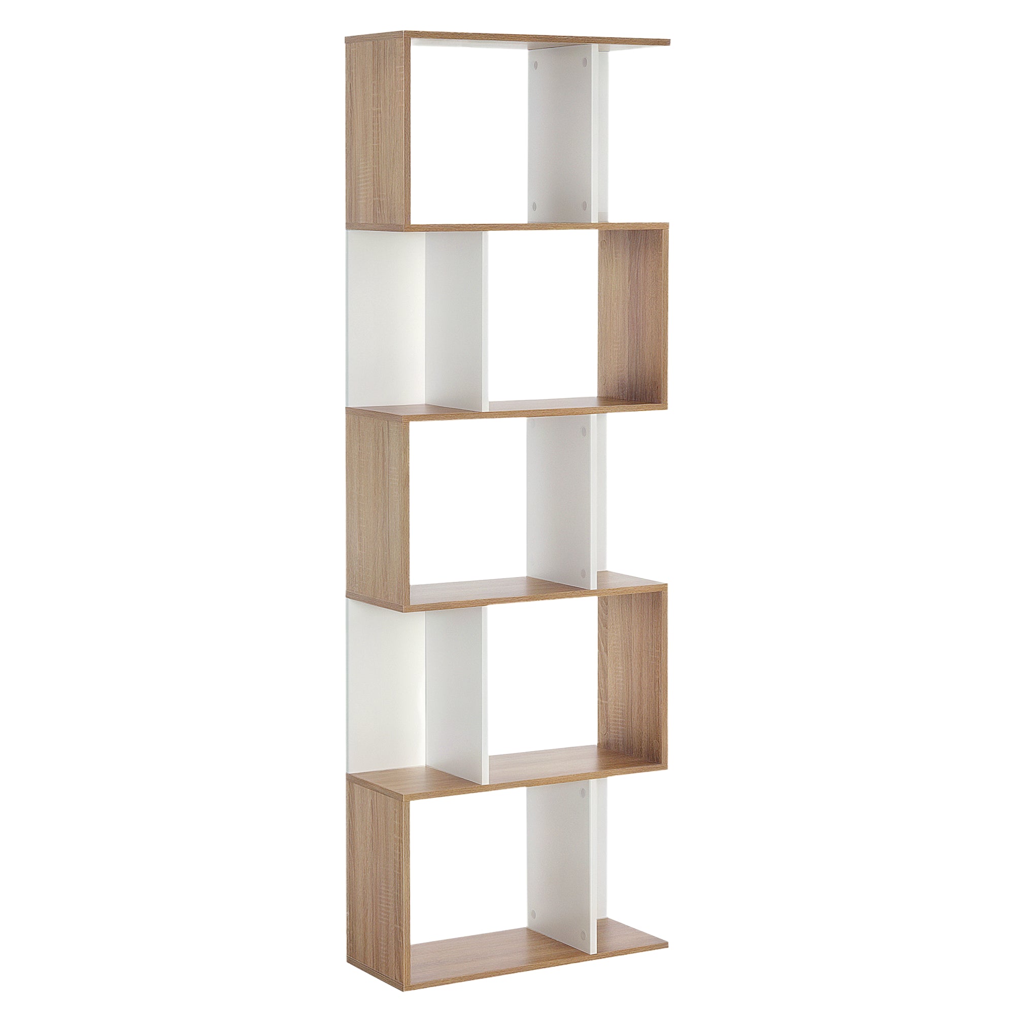 5-Tier S-Shape Geometric Bookcase Room Divider - White-Home Furnishings > Storage & Organization > Bookshelves & Bookcases > Display Bookshelves-DECOROLALA