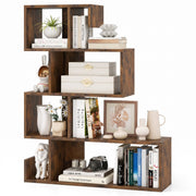 5-Tier S-Shaped Bookshelf Geometric Z-Shelf Bookcase with Open Cubes-Rustic Brown-Bookcases-DECOROLALA