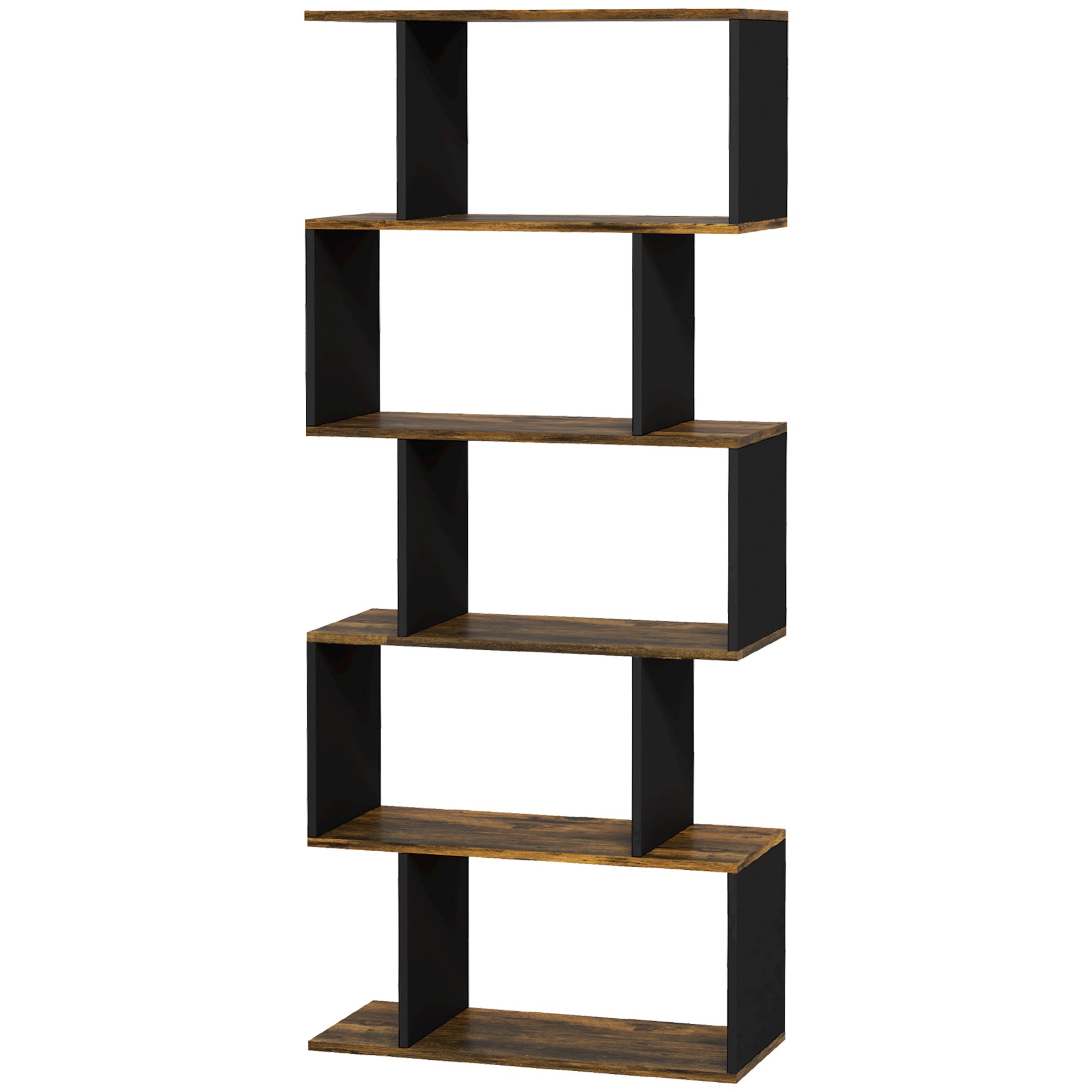 5-Tier S-Shaped Bookshelf - Rustic Brown 64" Tall-Home Furnishings > Storage & Organization > Bookshelves & Bookcases > Display Bookshelves-DECOROLALA