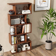 5-Tier S-Shaped Bookshelf with Anti-Tip Kit for Living Room Home Office-Walnut-Bookcases-DECOROLALA