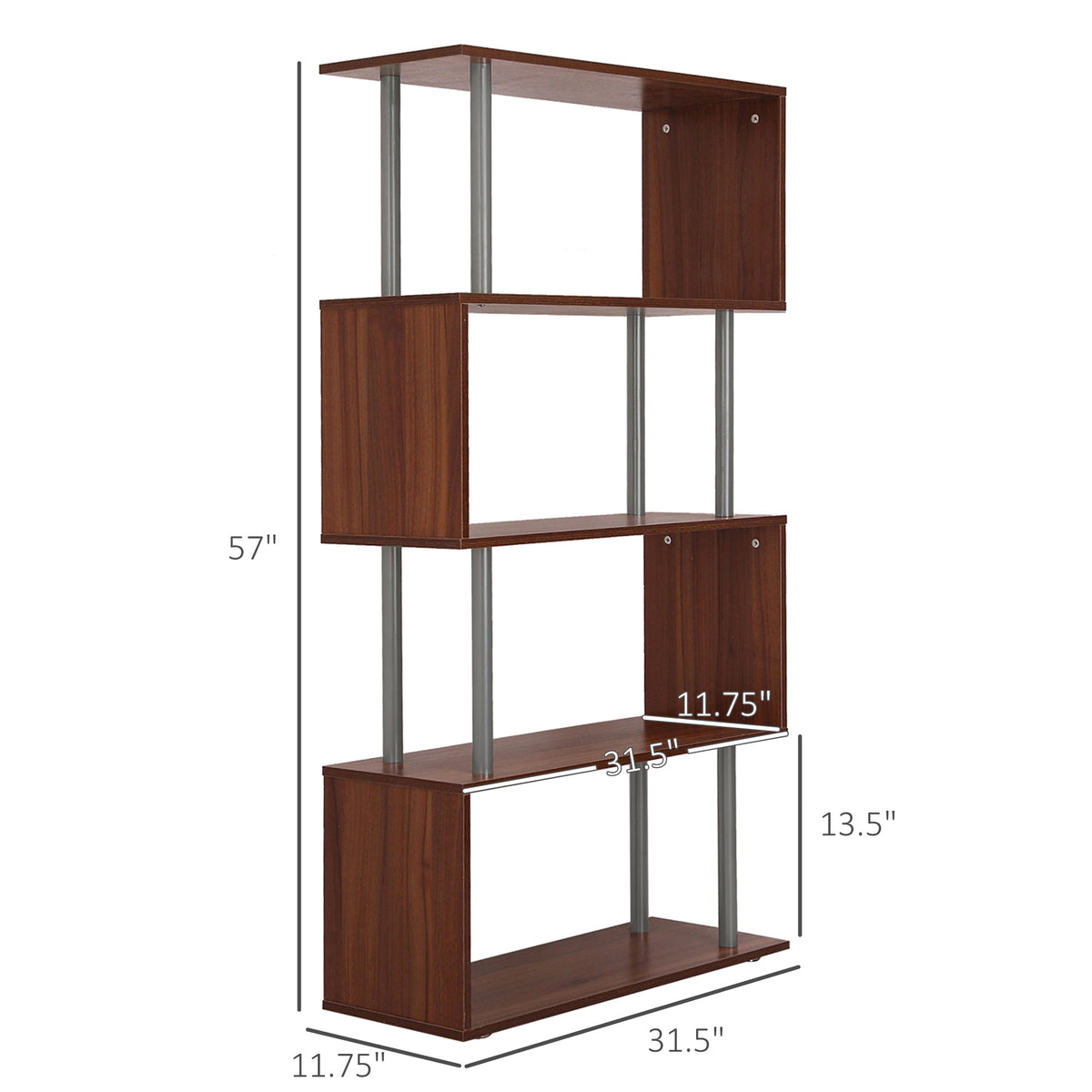 5-Tier S-Shaped Geometric Bookcase - Walnut 57"H-Home Furnishings > Storage & Organization > Bookshelves & Bookcases > Display Bookshelves-DECOROLALA