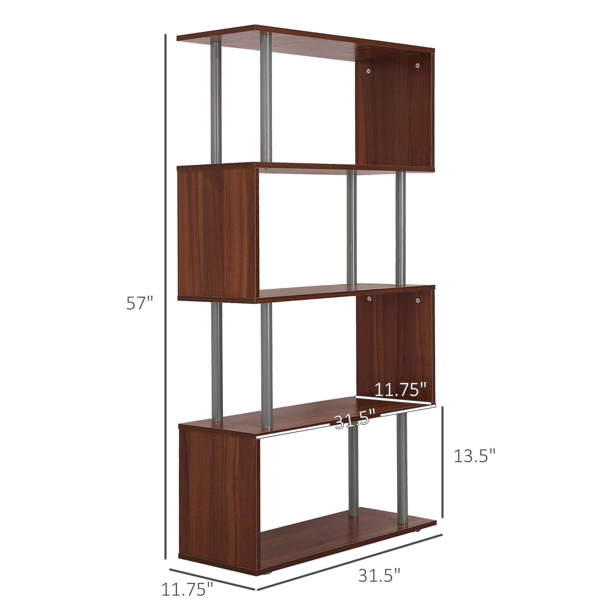 5-Tier S-Shaped Geometric Bookcase - Walnut 57"H-Home Furnishings > Storage & Organization > Bookshelves & Bookcases > Display Bookshelves-DECOROLALA