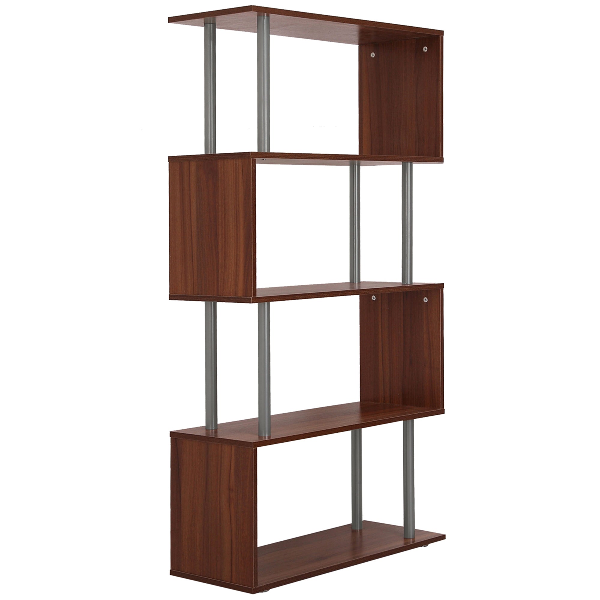 5-Tier S-Shaped Geometric Bookcase - Walnut 57"H-Home Furnishings > Storage & Organization > Bookshelves & Bookcases > Display Bookshelves-DECOROLALA
