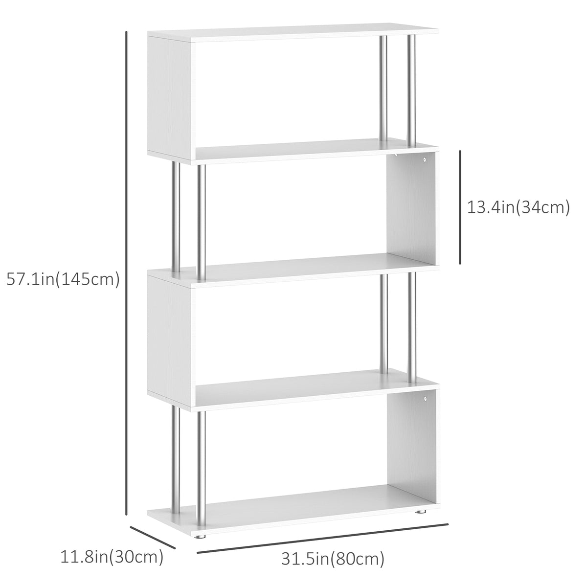 5-Tier S-Shaped Geometric Bookcase - White 57"H-Home Furnishings > Storage & Organization > Bookshelves & Bookcases > Display Bookshelves-DECOROLALA
