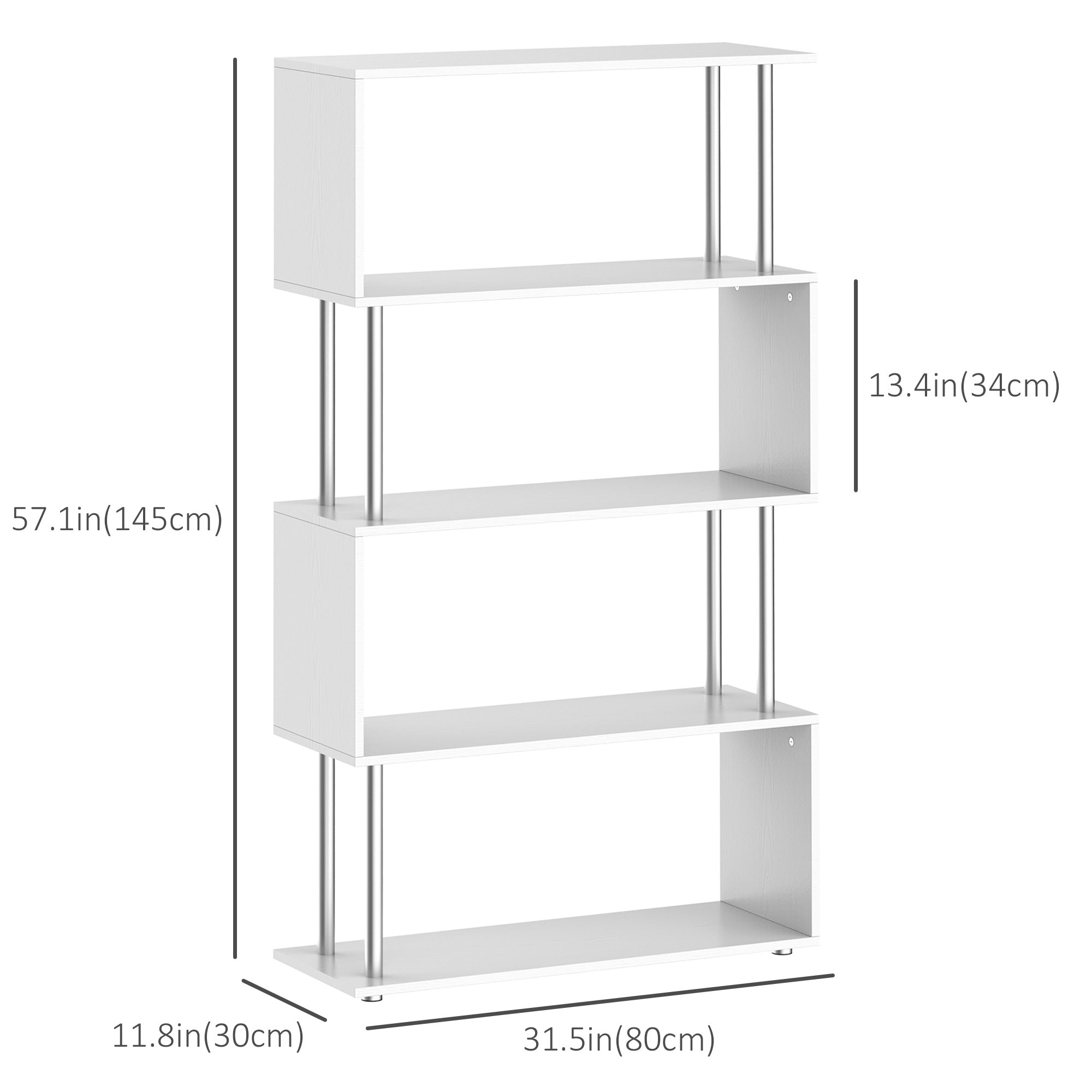 5-Tier S-Shaped Geometric Bookcase - White 57"H-Home Furnishings > Storage & Organization > Bookshelves & Bookcases > Display Bookshelves-DECOROLALA