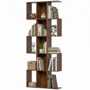 5-Tier S-Shaped Geometric Bookshelf - Brown Wood Grain MDF-Home Furnishings > Storage & Organization > Bookshelves & Bookcases > Display Bookshelves-DECOROLALA