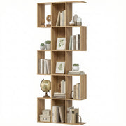 5-Tier S-Shaped Geometric Bookshelf - Oak 79" H-Home Furnishings > Storage & Organization > Bookshelves & Bookcases > Display Bookshelves-DECOROLALA