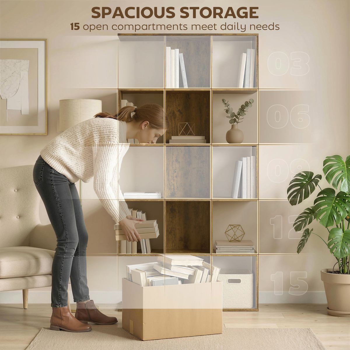 5-Tier S-Shaped Geometric Bookshelf - Rustic Brown MDF-Home Furnishings > Storage & Organization > Bookshelves & Bookcases > Display Bookshelves-DECOROLALA