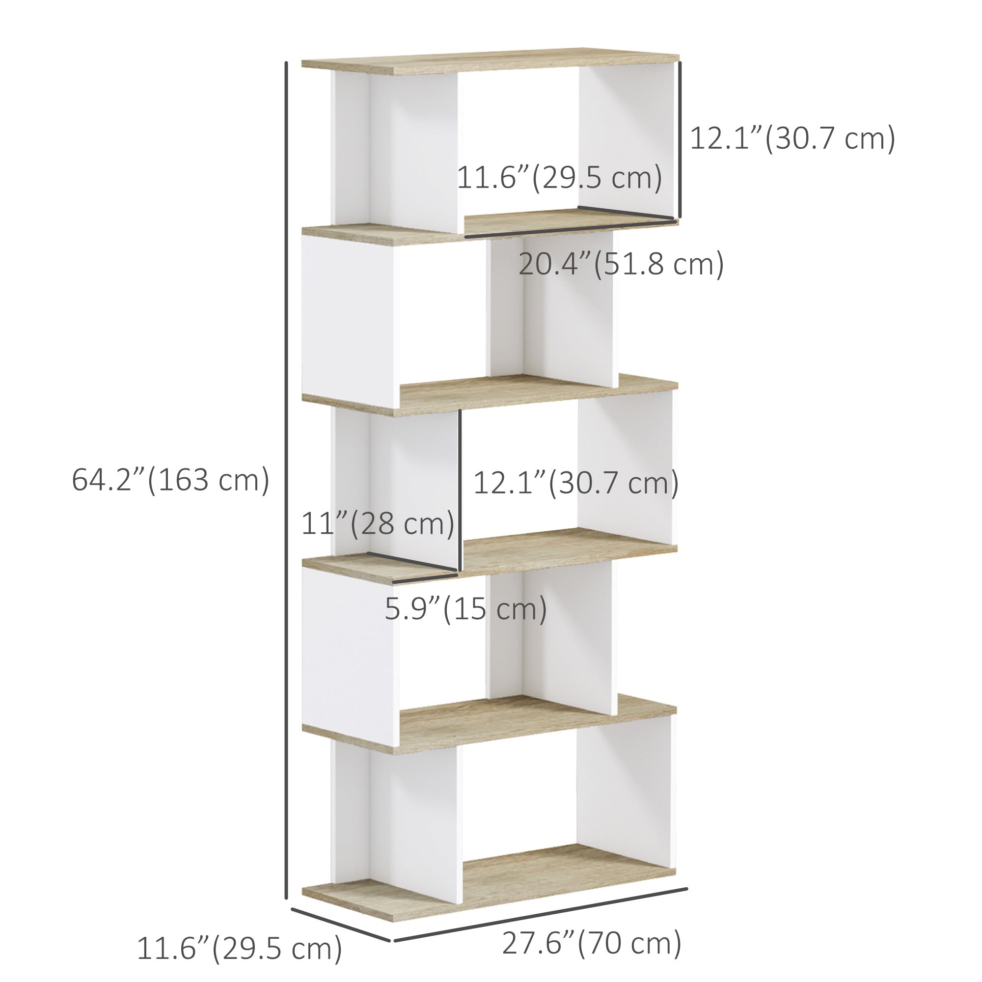 5-Tier S-Shaped Geometric Bookshelf - White 64" Tall-Home Furnishings > Storage & Organization > Bookshelves & Bookcases > Display Bookshelves-DECOROLALA