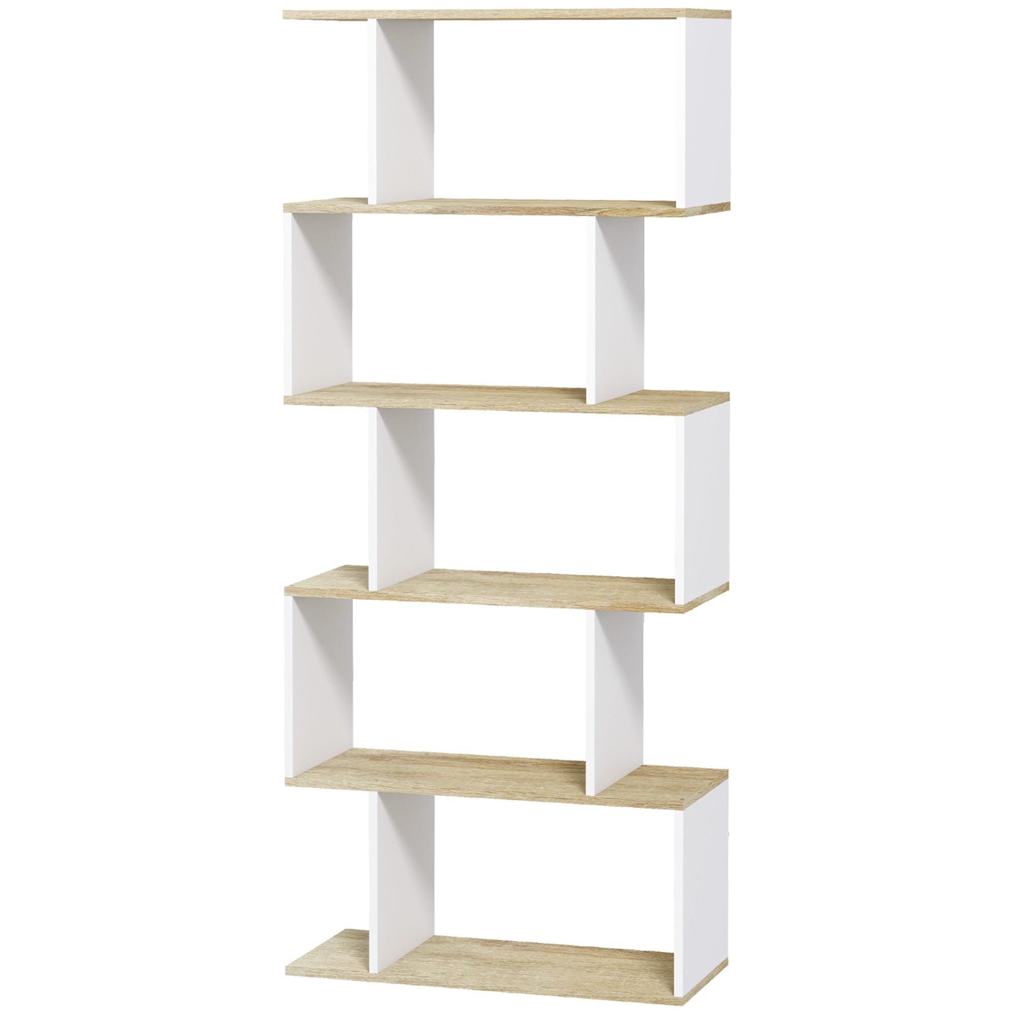 5-Tier S-Shaped Geometric Bookshelf - White 64" Tall-Home Furnishings > Storage & Organization > Bookshelves & Bookcases > Display Bookshelves-DECOROLALA