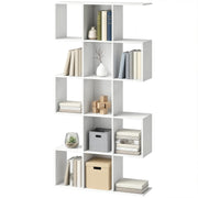 5-Tier S-Shaped Geometric Bookshelf - White Wood Grain 62" H-Home Furnishings > Storage & Organization > Bookshelves & Bookcases > Display Bookshelves-DECOROLALA
