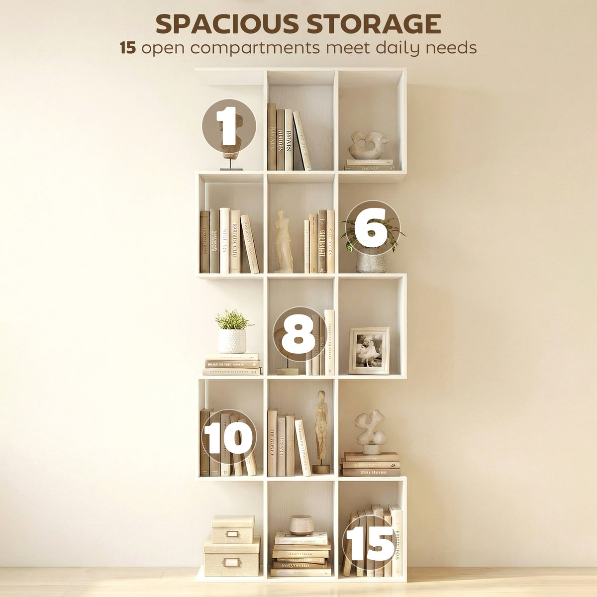 5-Tier S-Shaped Geometric Bookshelf - White Wood Grain 79" H-Home Furnishings > Storage & Organization > Bookshelves & Bookcases > Display Bookshelves-DECOROLALA