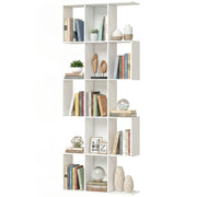 5-Tier S-Shaped Geometric Bookshelf - White Wood Grain 79" H-Home Furnishings > Storage & Organization > Bookshelves & Bookcases > Display Bookshelves-DECOROLALA