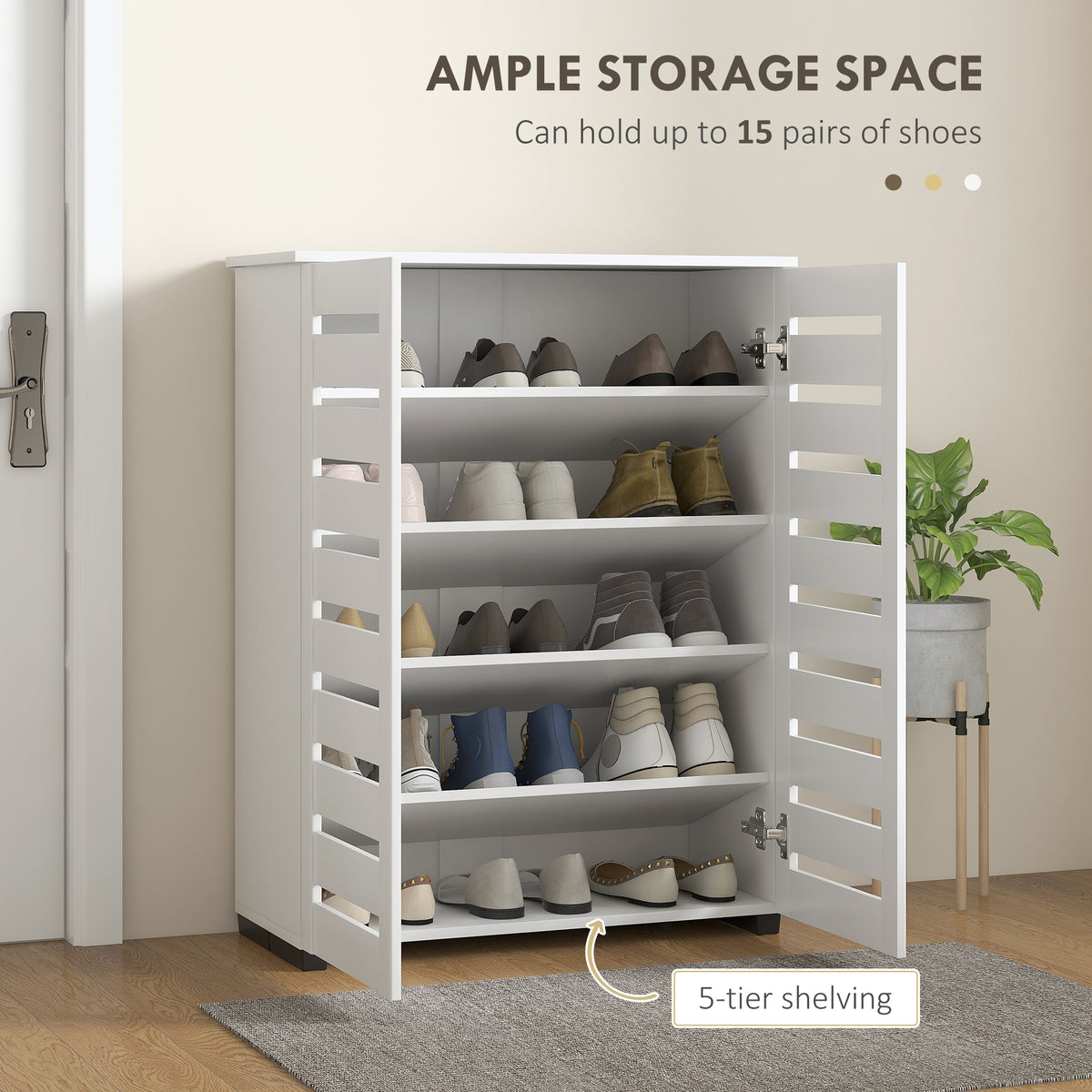 5-Tier Shoe Storage Cabinet - White 15 Pair Capacity-Home Furnishings > Storage & Organization > Shoe Storage Cabinets & Racks-DECOROLALA