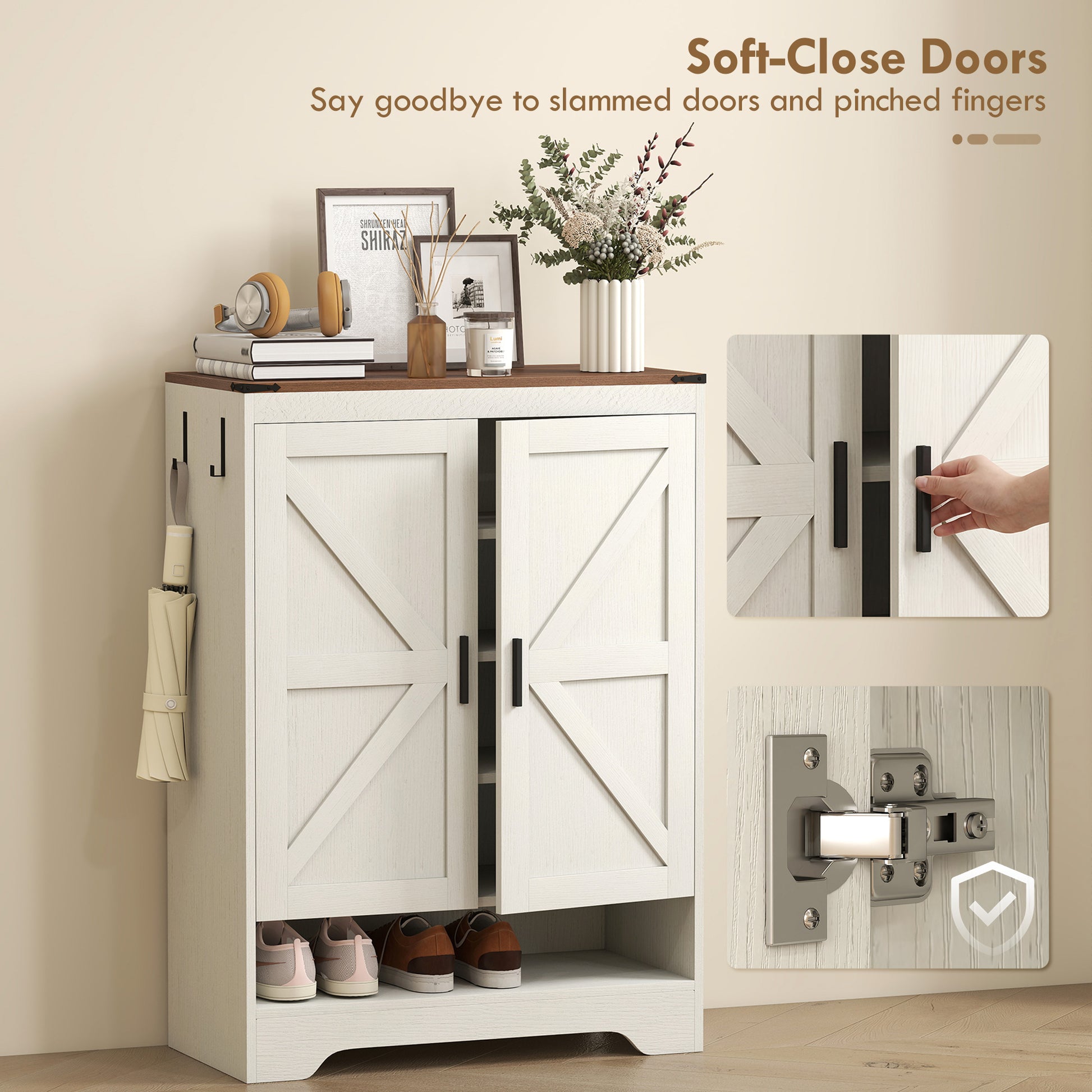 5-Tier Shoe Storage Cabinet for 15 Pairs, Freestanding Farmhouse Shoe Cabinet, White-Home Furnishings > Storage & Organization > Shoe Storage Cabinets & Racks-DECOROLALA