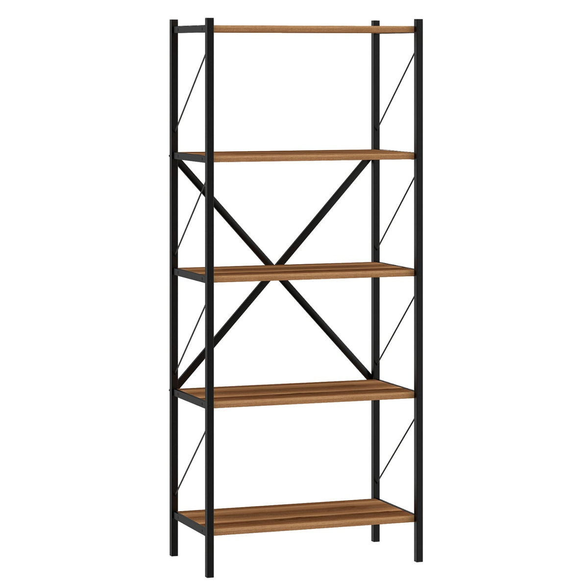 5-Tier Tall Bookshelf Industrial Bookcase with Heavy-Duty Metal Frame Modern Storage-Walnut-Bookcases-DECOROLALA