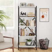 5-Tier Tall Bookshelf Industrial Bookcase with Heavy-Duty Metal Frame Modern Storage-White-Bookcases-DECOROLALA