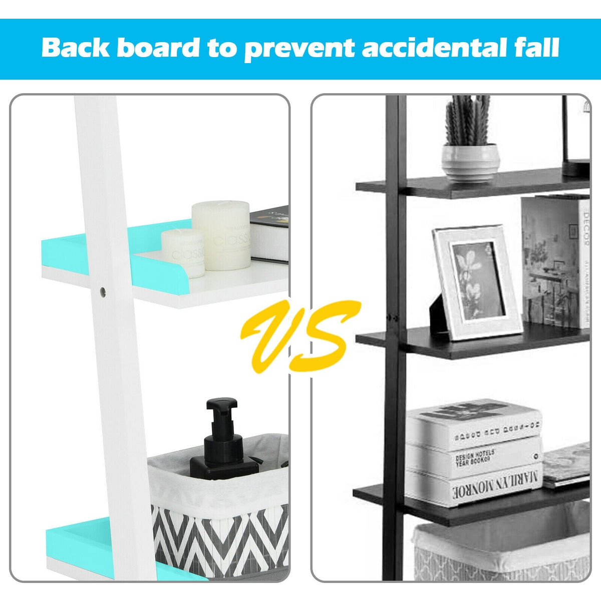 5-Tier Wall-leaning Ladder Shelf Display Rack for Plants and Books-White-Bookcases-DECOROLALA