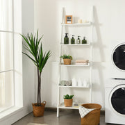 5-Tier Wall-leaning Ladder Shelf Display Rack for Plants and Books-White-Bookcases-DECOROLALA